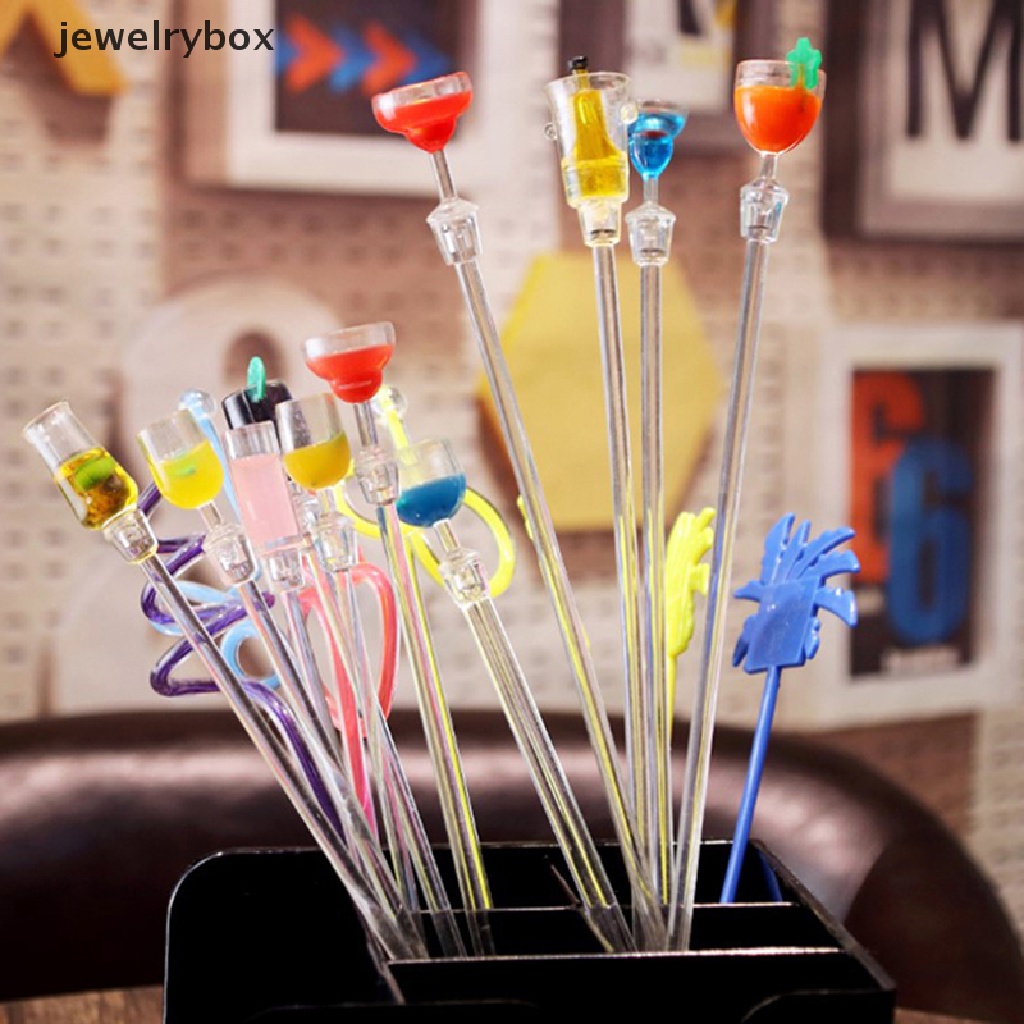 [jewelrybox] 10pcs 23cm Pengadukan Akrilik Dapur Jus Pesta Cocktail Minuman Mixer Stick Butik