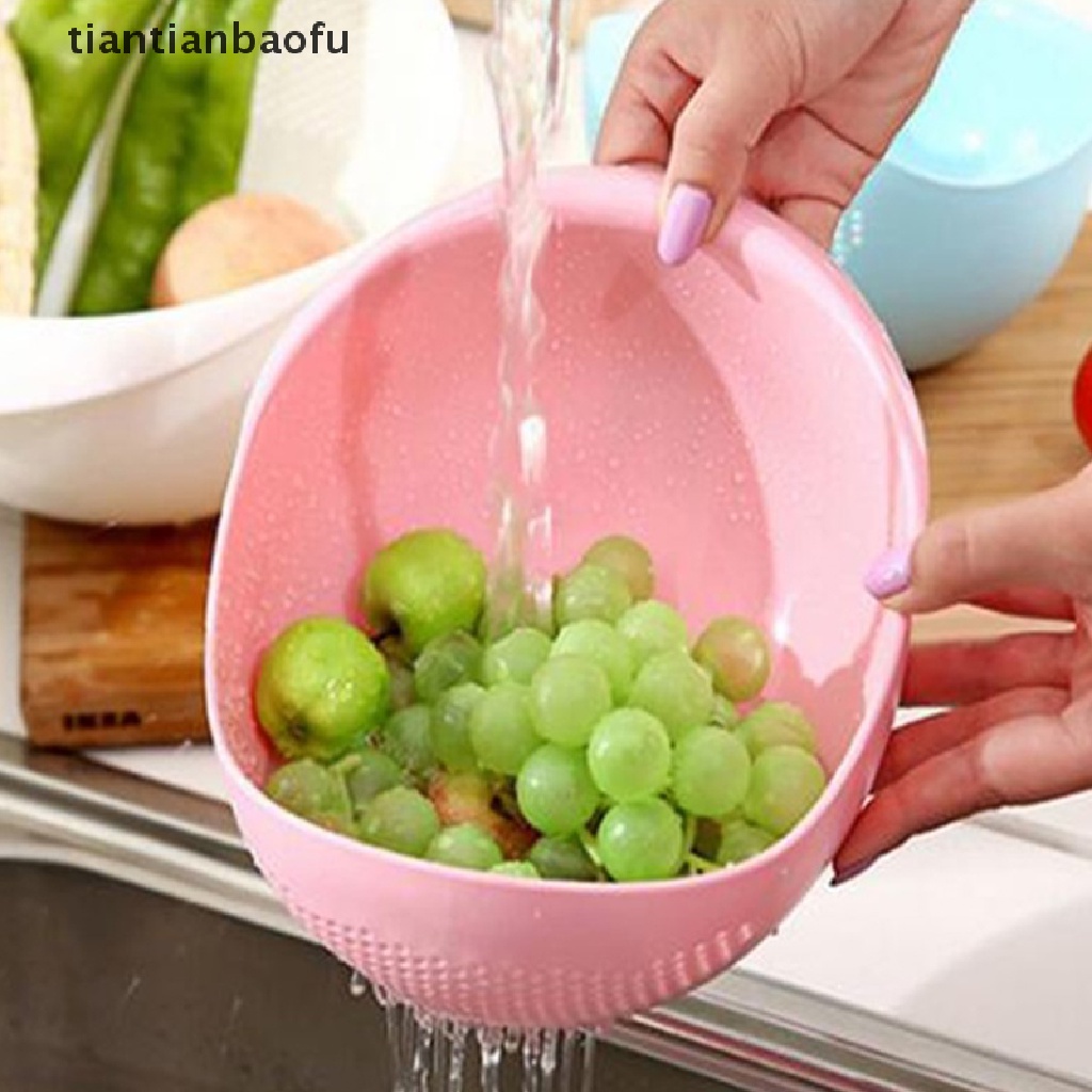 [tiantianbaofu] Saringan Beras Plastik Colander Kitchen Drain Basket Dengan Gagang Strainer Basket Butik