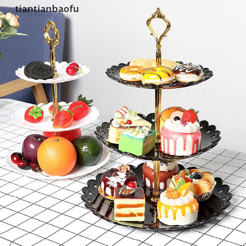 [tiantianbaofu] 3tingkat Nampan Kue Pesta Liburan Cake Stand Piring Buah Dessert Candy Table Tray Butik