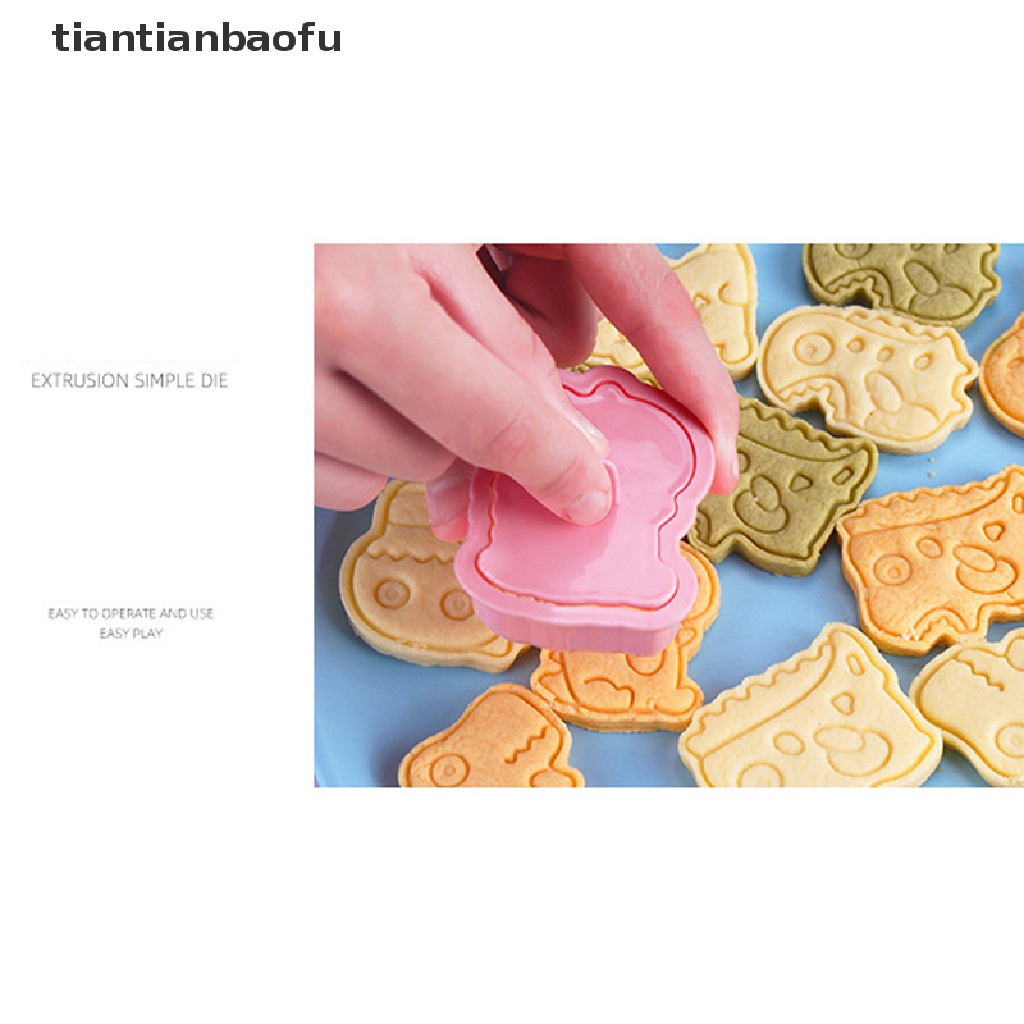 [tiantianbaofu] 6/8pcs Cookie Cutters Stamp Pressable Untuk Biskuit Pastry Baking Cookies Cetakan Butik