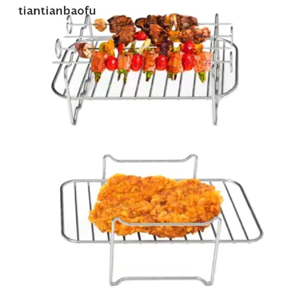 [tiantianbaofu] 1pc Air Fryer Persegi Panjang Stainless Steel Double-Layer Grill Dehydrator Rak Butik