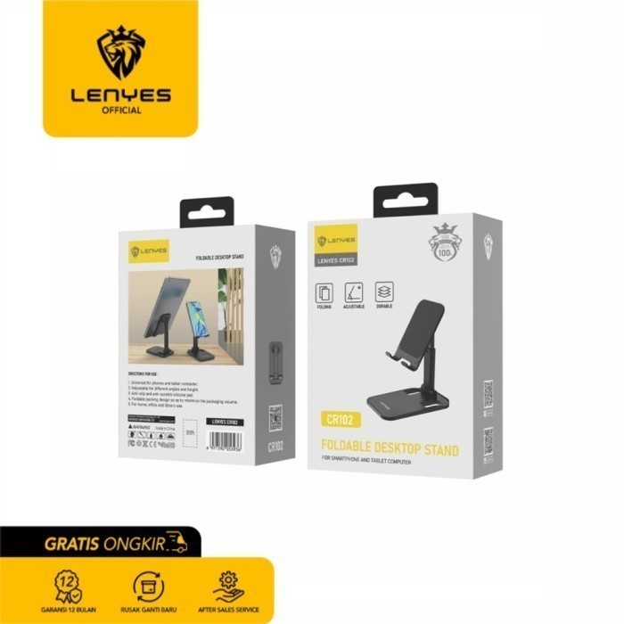 LENYES CR102 Folding Holder Meja Stand HP Lipat Portable Besi Original standing handphone gps maps peta online meja dashboard mount car penyangga penjepit