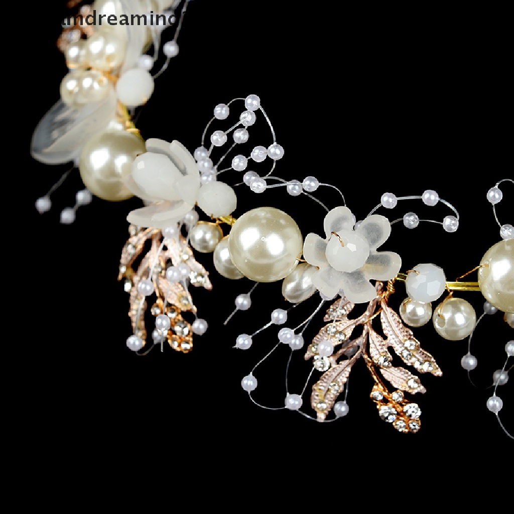 (hot) Bando Pengantin Perempuan Elegan Imitated Pearl Hiasan Kepala Bunga Garland//