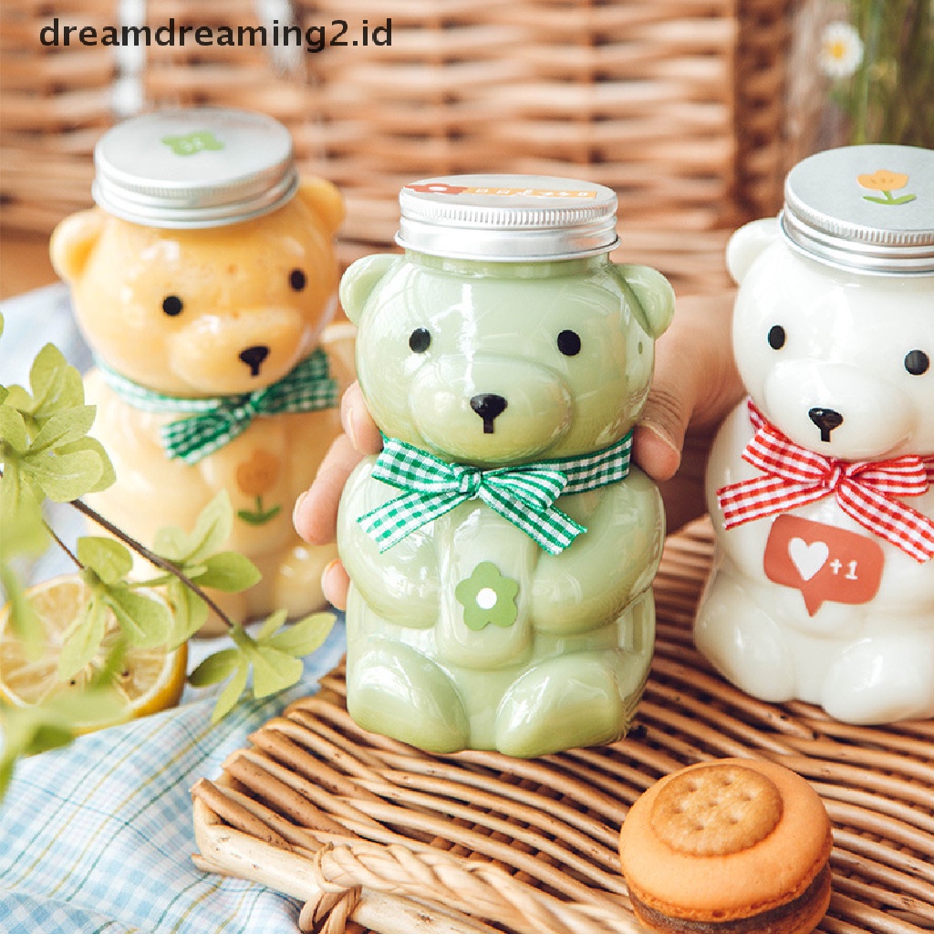 (hot) Botol Minum Sekali Pakai Juice Bear Gelas Plastik Beruang Lucu Juice Drink Milk Tea Drink Storage Bottles With Lid Sealed Bottle//