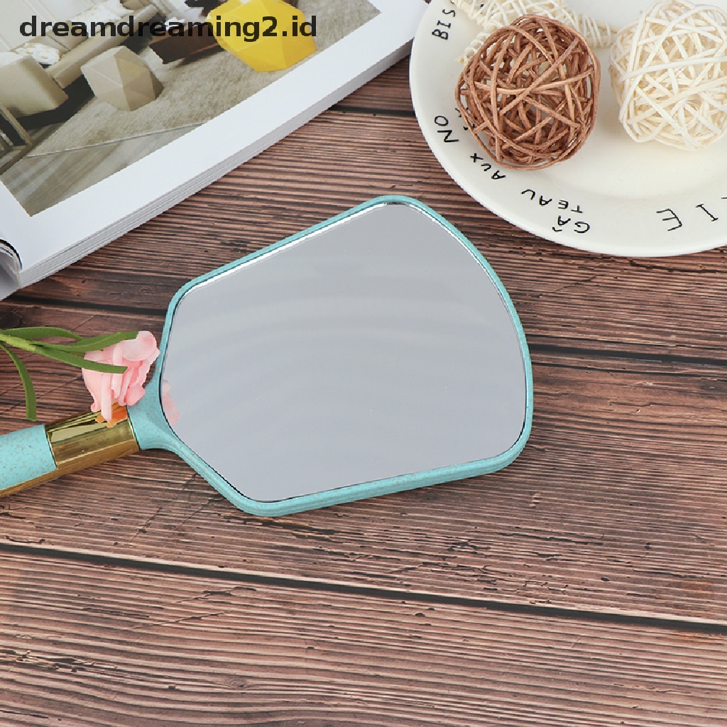 (hot) Kaca Cermin Tangan Vintage Plastik Makeup Vanity Mirror Persegi Panjang Pegang Cermin Kosmetik//