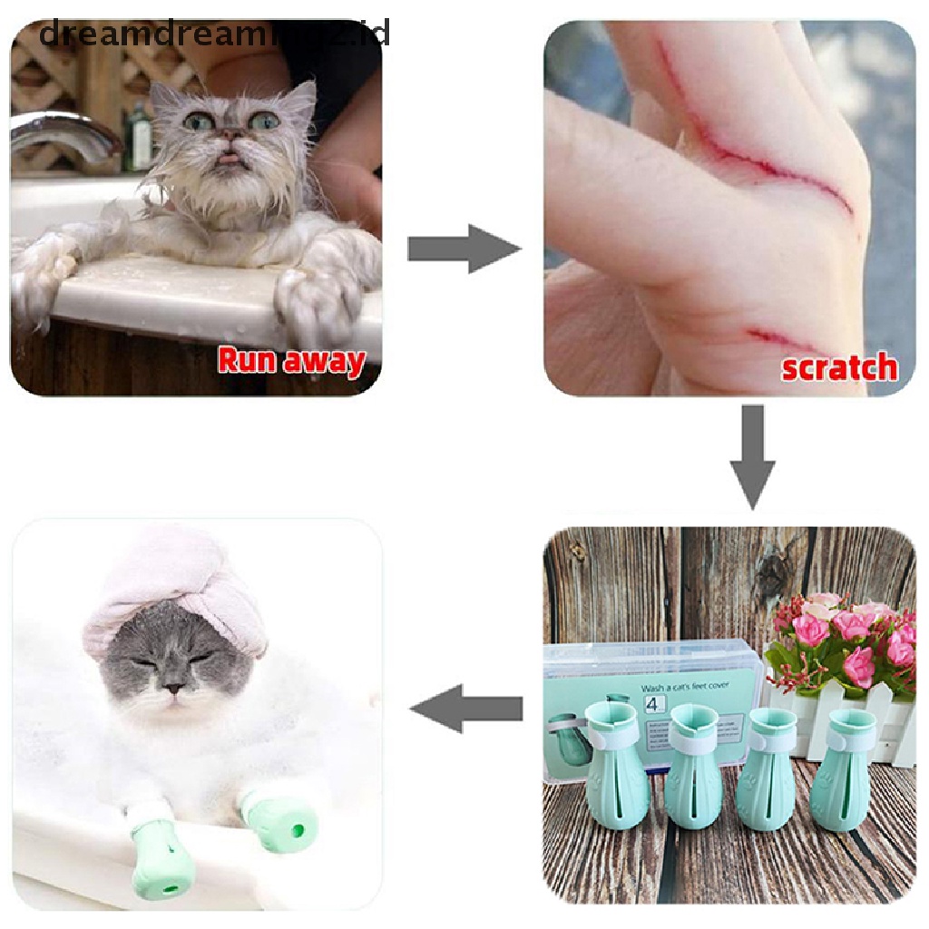 (hot) Penutup Cakar Kucing Anti Mandi Besar Washing Cat Claw Cover Potong Kuku Penutup Kaki//