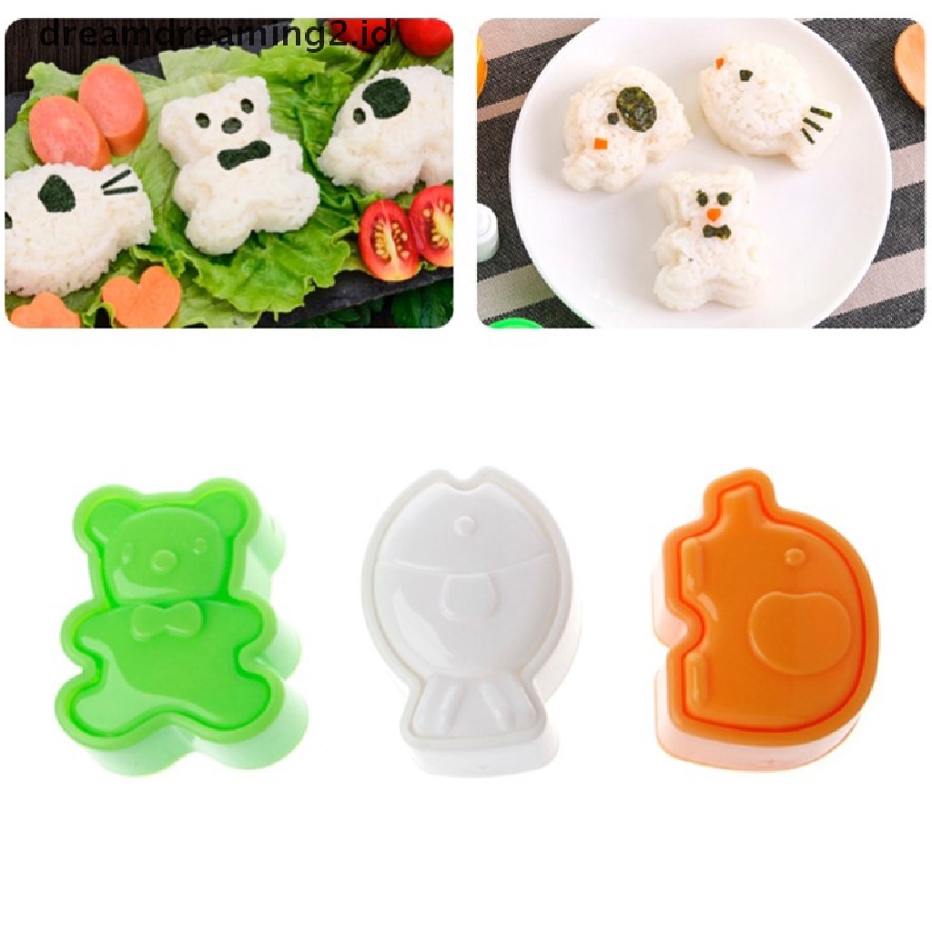 (hot) 3pc/set Kartun sushi Rice Ball Cetakan Bentuk Hewan Bento sushi Shaper Suplemen Makanan Anak Alat sushi Aksesoris Dapur//