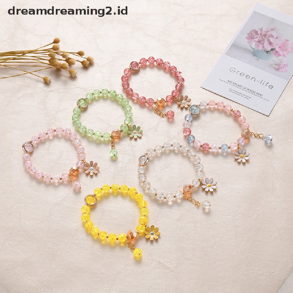 (hot) Korean Crystal Bracelet Pink Cute Girly Bracelet Daisy Gelang Tangan Perempuan Gelang Wanita Aksesoris Fashion//