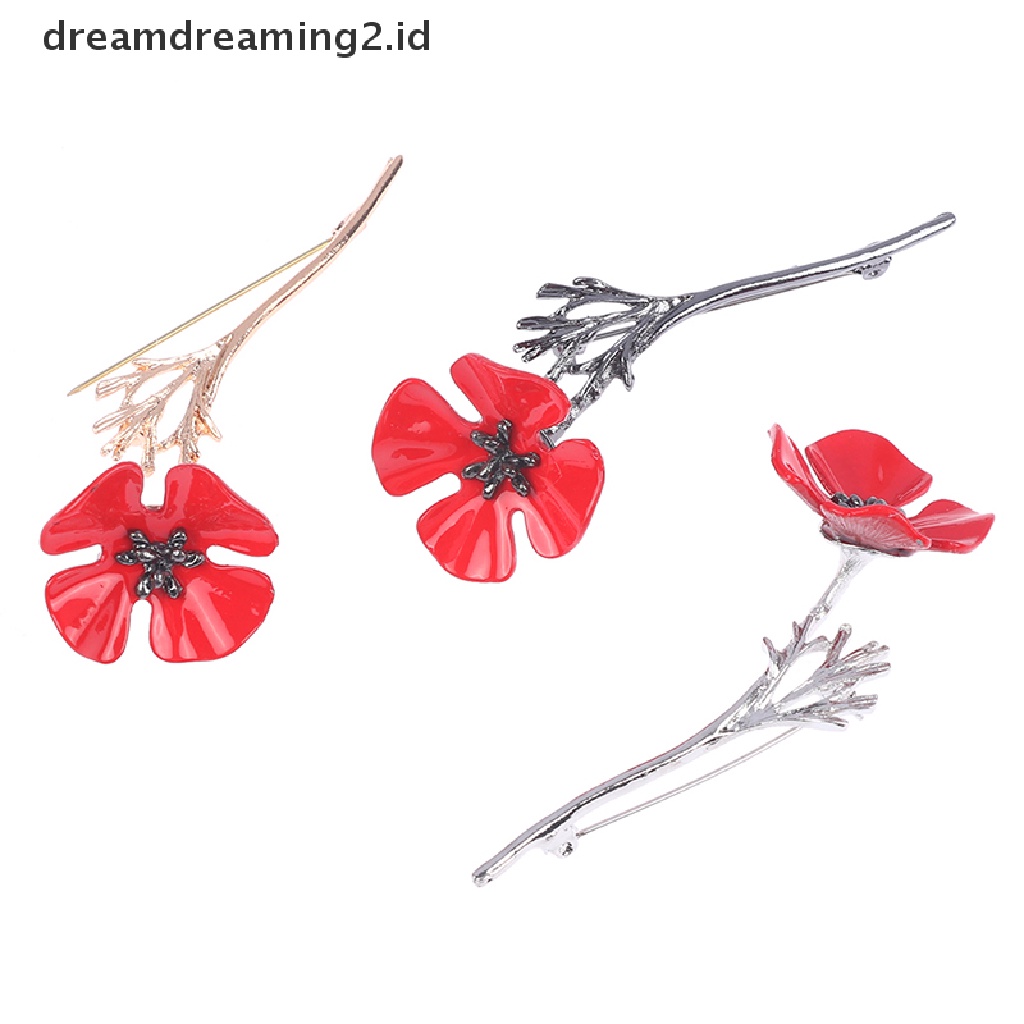 (hot) 1pcs Retro Kreatif Poppy Bunga Bros Jas Pakaian Kemeja Kerah Pin Brooch//