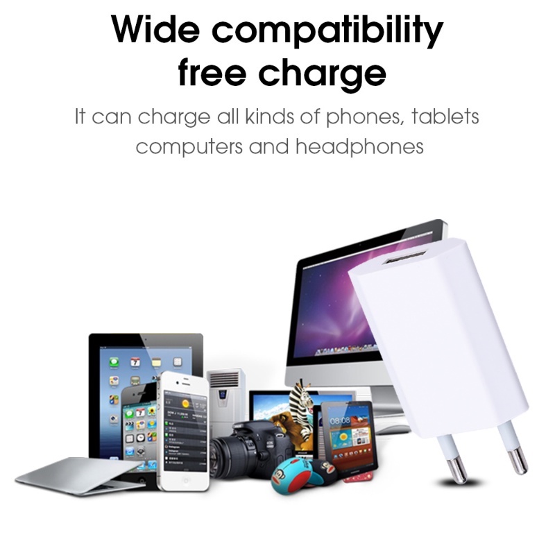 Universal Portable 5V1A Standar Eropa PC+ABS Plastik USB Charging Head Premium Kompatibel Ringan Travel Charger Plug Adapter