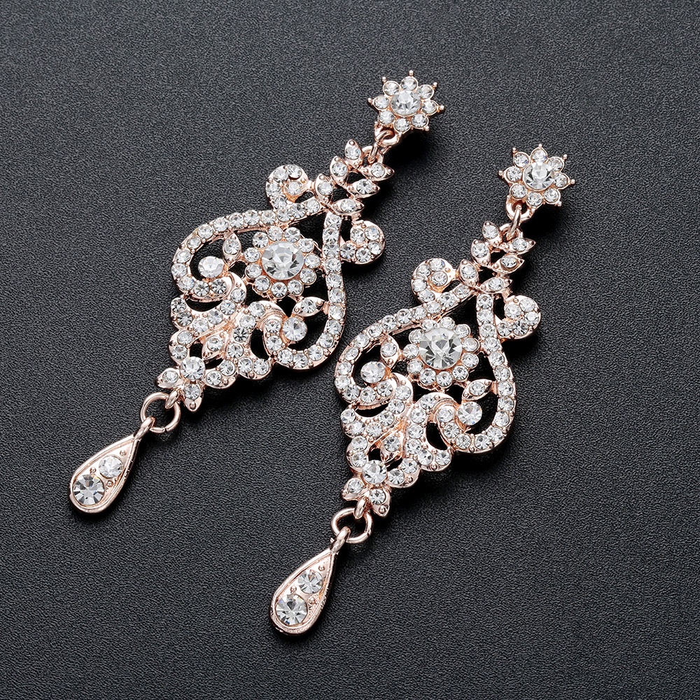 Set Anting Kalung Kristal Lapis Perak Pengantin Aksesoris Gaun Pengantin Perhiasan Acara Malam