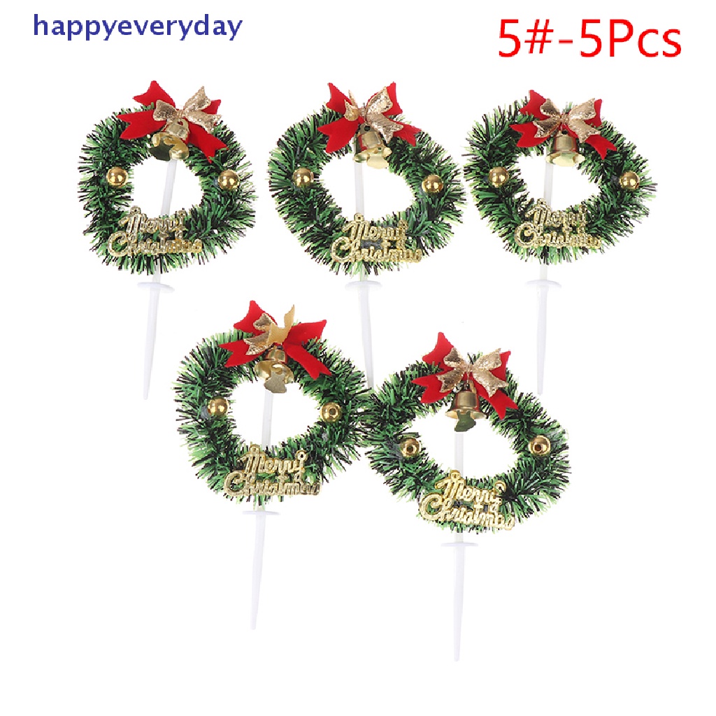 [happy] 5pcs Christmas Fruit Fork Leaf Xms Dekorasi Pohon Kue Plugin Party Decor [ID]