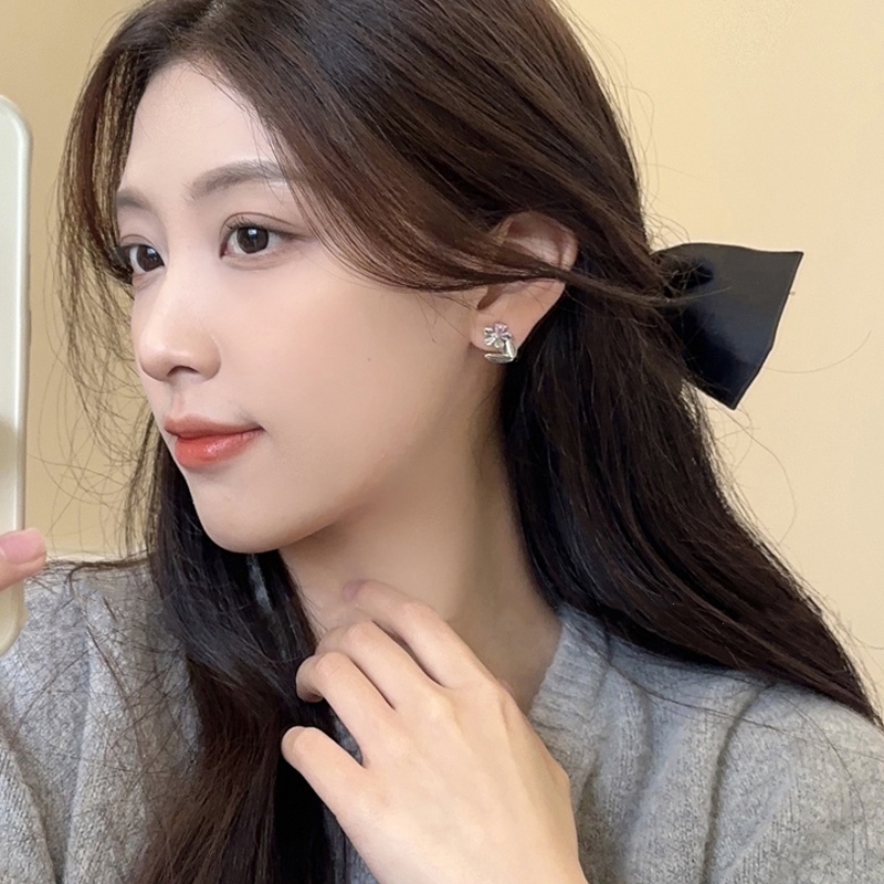 Papaozhu Elegan S925 Perak Berkilauan Pink Zirkon Bunga Stud Anting-Anting Untuk Wanita Perempuan Chic Bersinar Kristal Blossom Anting-Anting Temperamen Aksesoris Telinga Pacaran