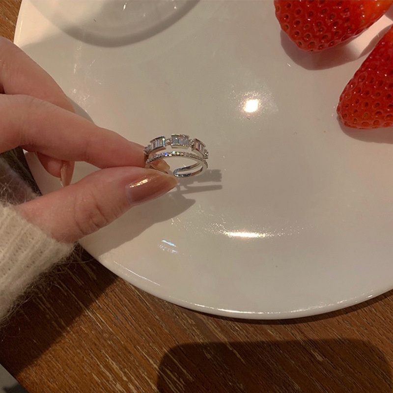 Korea Y2K Perak Jari Cincin Untuk Wanita Zirkon Elegan Cincin Ganda Aksesoris Perhiasan