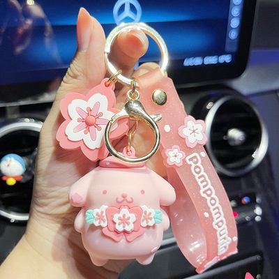 Hadiah Gadis Gantungan Kunci Pink Lucu 3D Sakura Hewan Warna Emas Mobil Rumah Gantungan Kunci Tas Ponsel Case Bluetooth Earphone Cover Charms Liontin Dengan Tali Anti Hilang