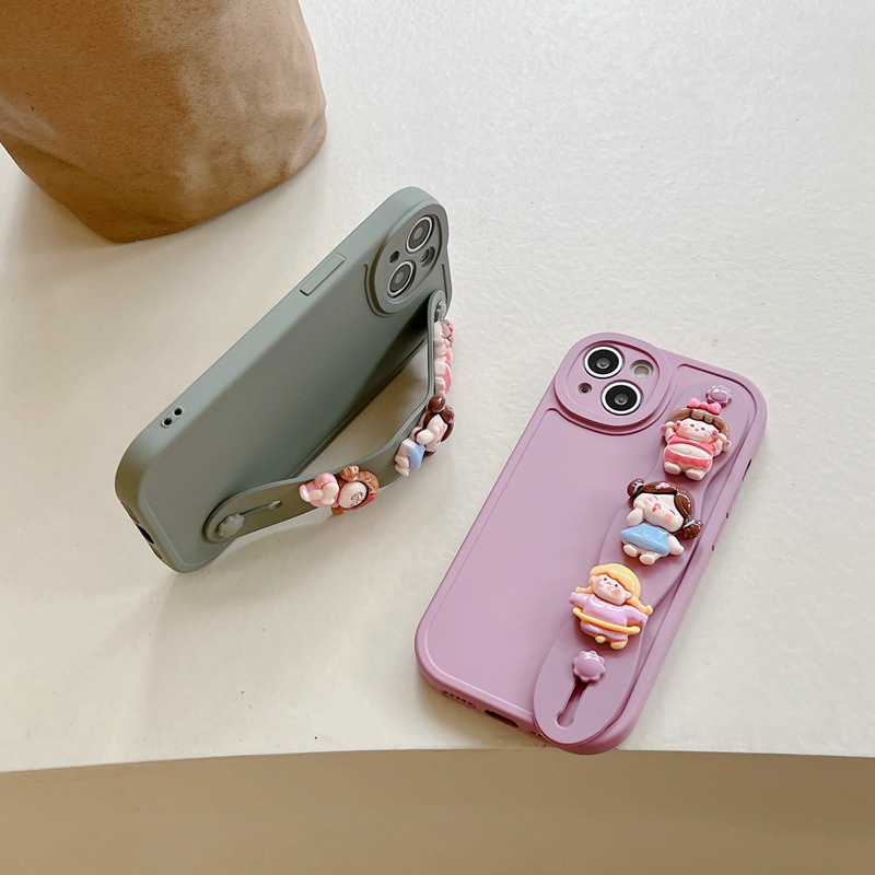 IPHONE Gelang Boneka Lovely Girl Support Soft Case HP iP Iphone6 6S 7 8 14+Plus SE 2020 X XS XR 11 12 13 Pro Max Woman FTD Casing Apple