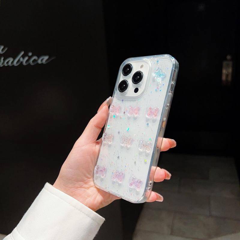 Busur Laser 3D Mewah Glitter Bening Soft Case FFor Iphone14 13 12 11 Pro MAX Plus Mini Bling Transparan Cover Untuk iPhone X XS MAX XR 7 8 Plus SE 2022 2020 14Plus 13Mini 12Mini