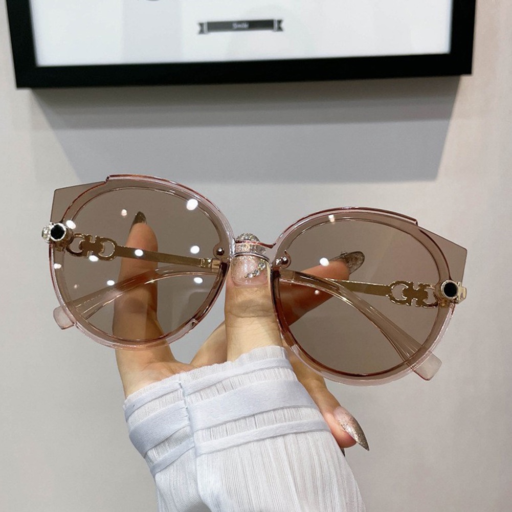 Korea Unisex Kacamata UV400 Mata Kucing Bulat Tanpa Bingkai Kacamata Wanita Anti-Reflective Vintage Shades