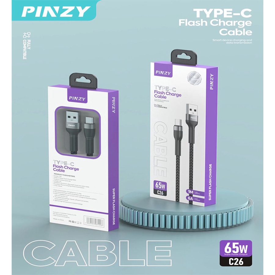 PINZY P-26 Kabel Data Fast Charging iphone Lightning android Type C Micro USB kabel cas charger HP original