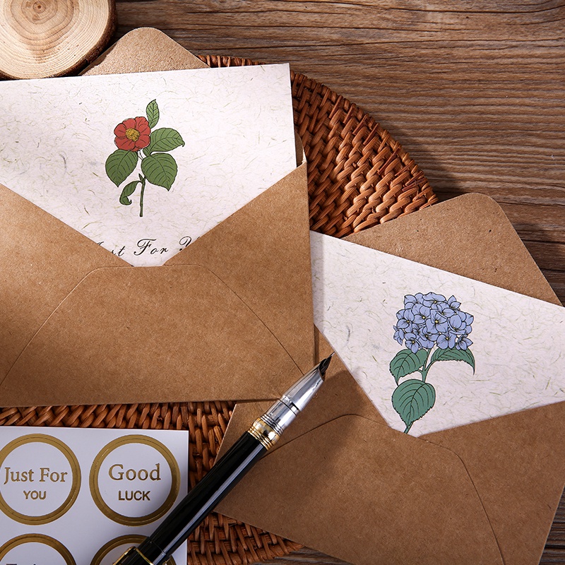 6pcs Set Kartu Ucapan Dan Amplop Vintage Foldable Tulip Series Dengan Sealing Stickers Gift Card