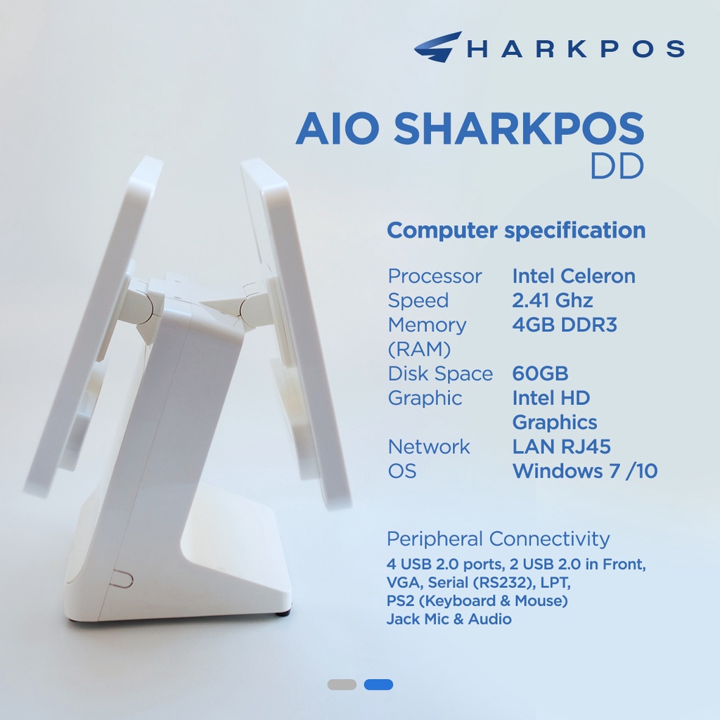 Mesin Kasir Kasir All in ONE Sharkpos Dual Display 4/64 4/128 Celeron Core i3 Monitor Kasir
