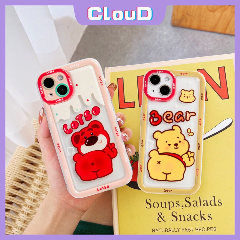 Kartun Strawberry Bear Manyo Couple Case Redmi 9C 9A 10A 10 9T A1 9C NFC Redmi Note 11s 11 10 9 10s Note11 Note9 Note10s Note10 Cute Winnie the Pooh Airbag Shockproof Soft Cover