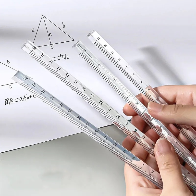 15cm/20cm Penggaris Lurus Segitiga Transparan Sederhana/Penggaris Pengukur Tabulasi Matematika/Perlengkapan Alat Tulis Belajar Kantor