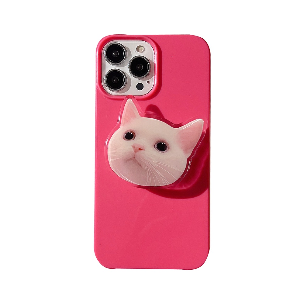 Ins Lucu Kucing Kartun Holder Dengan Rose Red Silicone Case Untuk Iphone SE 2020 7 /8 Plus 14x XR XM 11 12 MINI 13 PRO MAX Casing Cover Pelindung