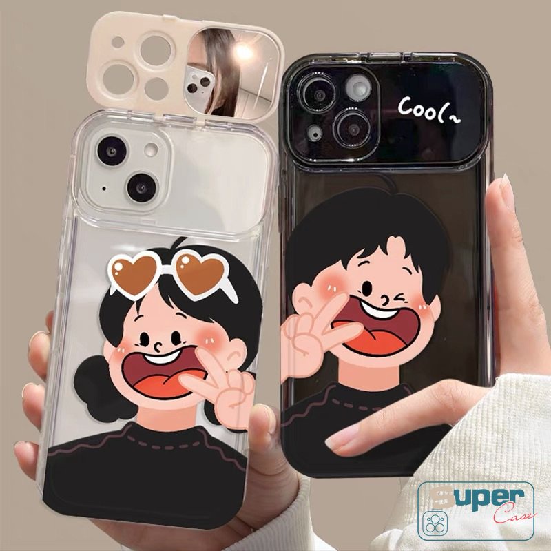 IPHONE 3d Gelang Kartun Smiley Case Kompatibel Untuk Iphone13 11 12 14 Pro MAX XR 7 8 14 Plus X XS MAX SE Lucu Kreatif Flip Make Up Cermin Cowok Cewek Shockproof Lembut Pasangan Cover