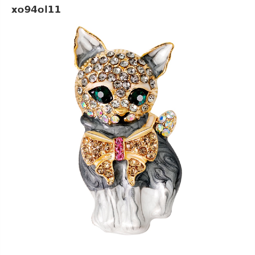 Xo Baru Enamel Kristal Mata Hijau Kartun Kucing Bros Pin Perhiasan Tas Ornamen Hadiah OL