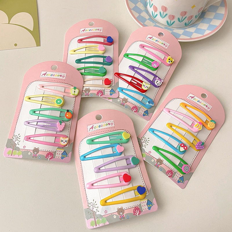 5pcs Candy -Warna Cinta Jepit Rambut Anak Poni Lipat Hair Clip Gadis Kecil Tidak Sakit BB Rambut Kartu Hiasan Kepala