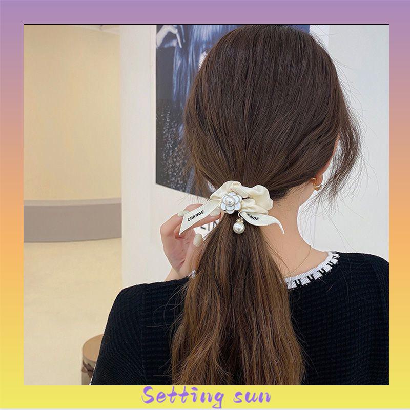 Tali rambut mutiara sederhana Cincin rambut Pita rambut usus besar Camellia wanita TN