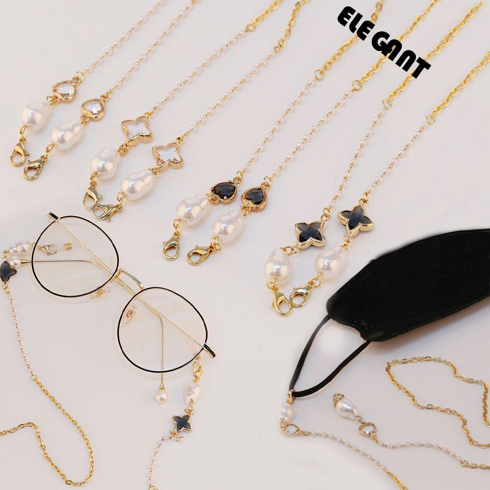 [Elegan] Kacamata Baca Rantai Kacamata Lanyard Kacamata Perhiasan Jantung Anti-lost Empat Daun Semanggi Kristal Korea Mutiara Rantai