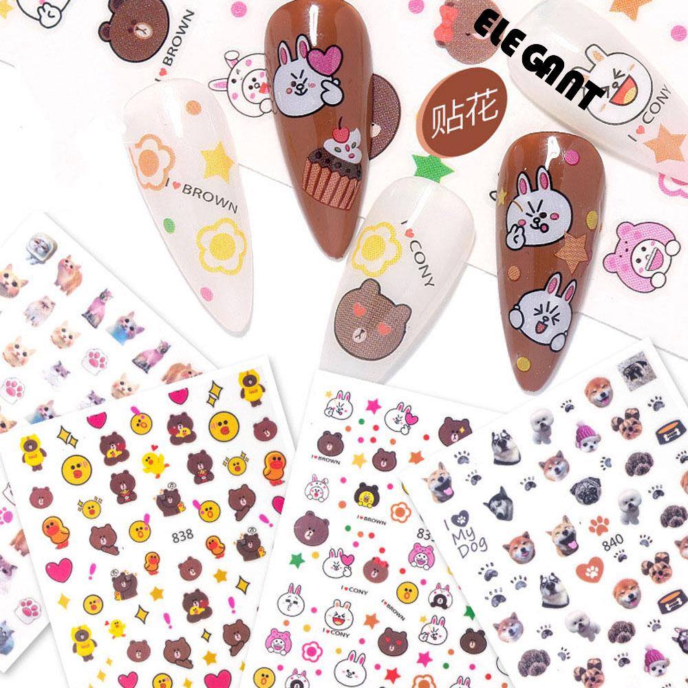 [Elegan] Stiker Kuku Wanita Kartun Bebek Kuning Kecil Strawberry Beruang Cakar Kucing DIY Nail Decals