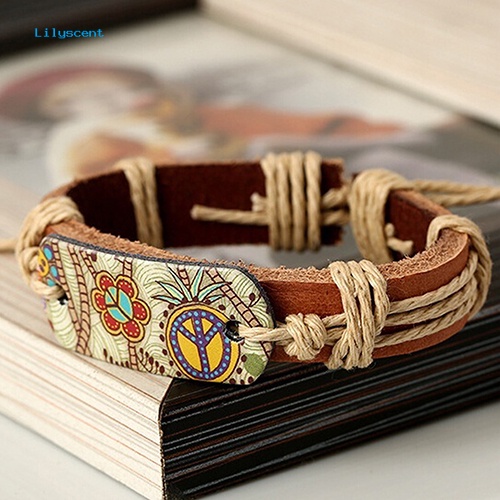 Lilyscent Wanita Pria Vintage Gaya Punk Pyrograph Peace Sign Charm Infinity Bangle Gelang