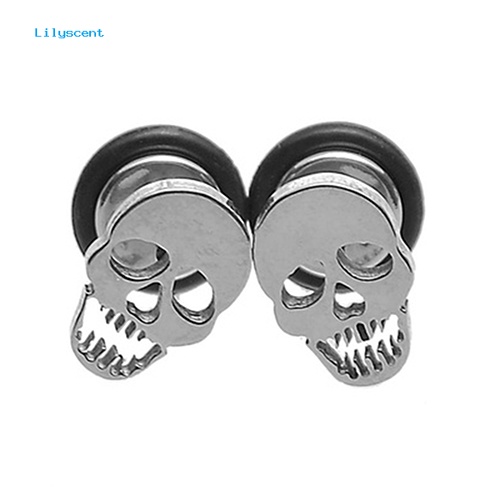 Lilyscent 1pasang Unisex Punk Gothic Stainless Steel Barbel Tengkorak Telinga Studs Anting Perhiasan