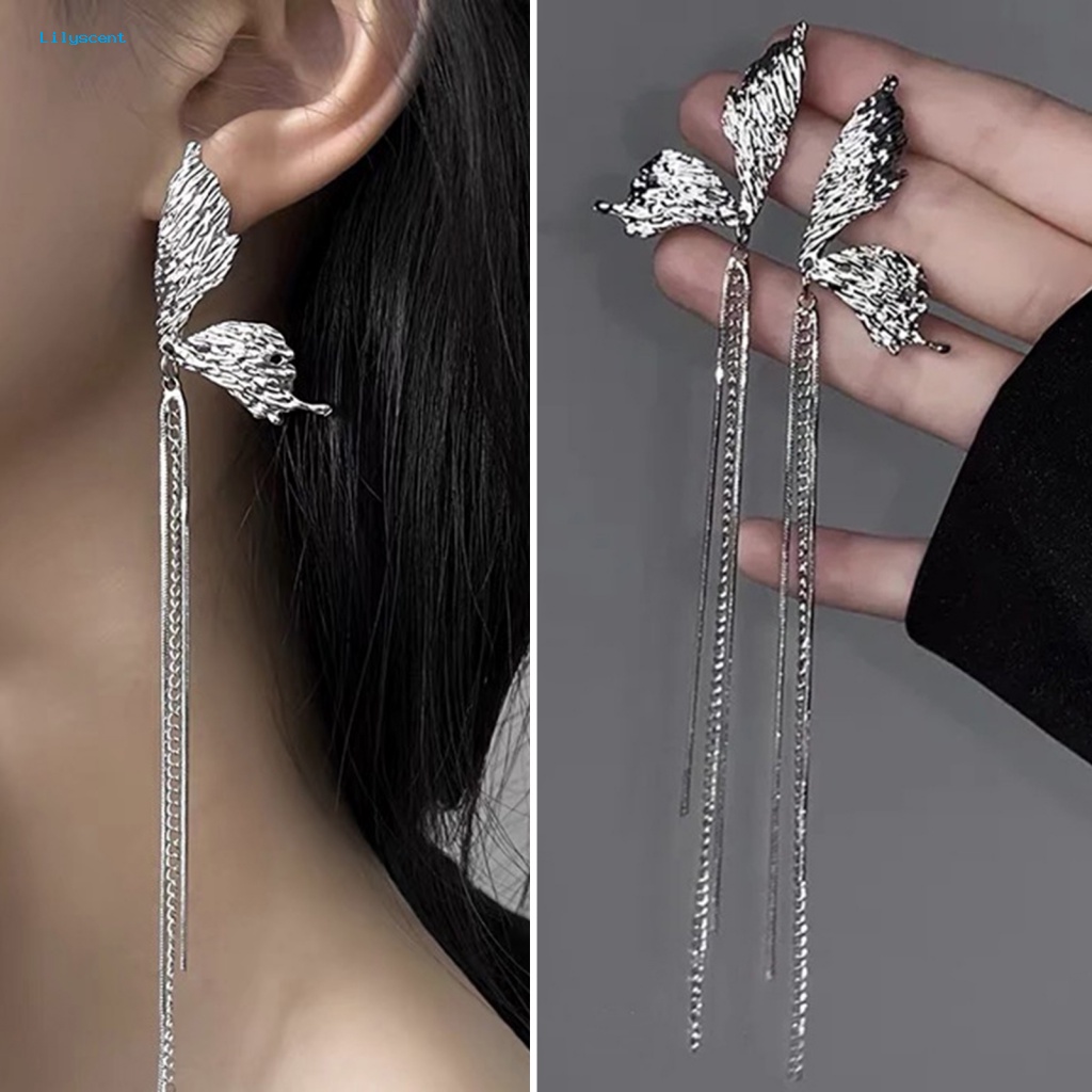 Lilyscent 1pasang Anting Lady Bermutu Tinggi Perhiasan Fashion Mewah Bersinar Kupu-Kupu Rumbai Anting Electroplating