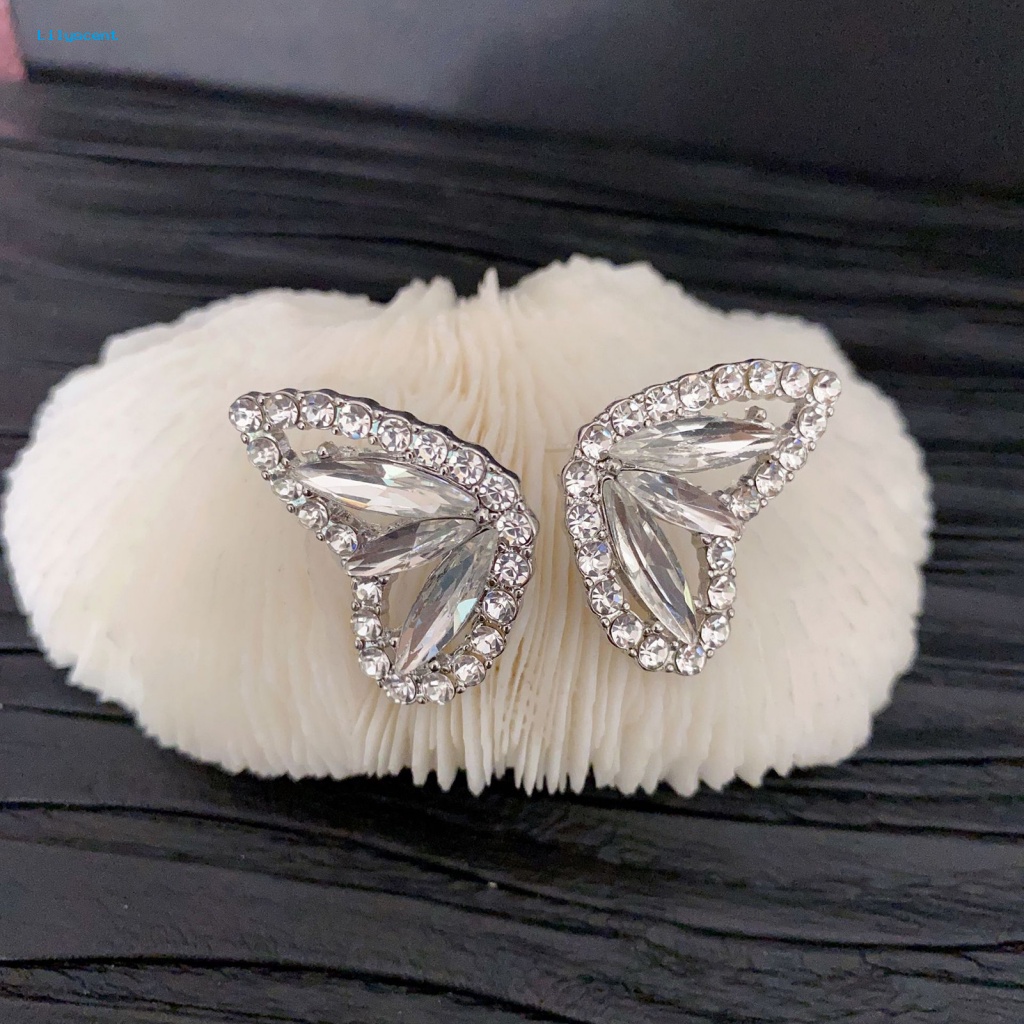 Lilyscent 1pasang Hypoallergenic Ear Studs Fashion Jewelry Berlian Imitasi Berkilau Kupu-Kupu Sayap Telinga Studs Kristal Imitasi