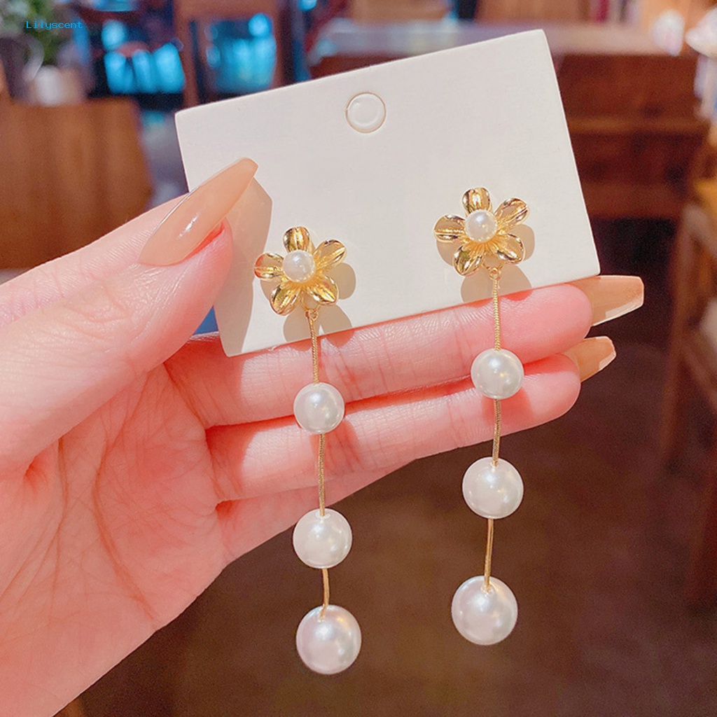 Lilyscent 1pasang Hypoallergenic Drop Earrings Fashion Perhiasan Glossy Mutiara Imitasi Rumbai Menjuntai Earrings Mewah