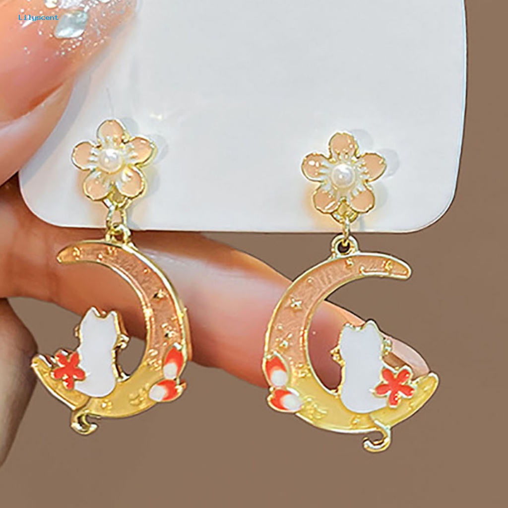 Lilyscent 1pasang Anti Luntur Wanita Anting Aksesori Fashion Wanita Gadis Indah Bulan Sabit Kelinci Stud Earrings Geometris