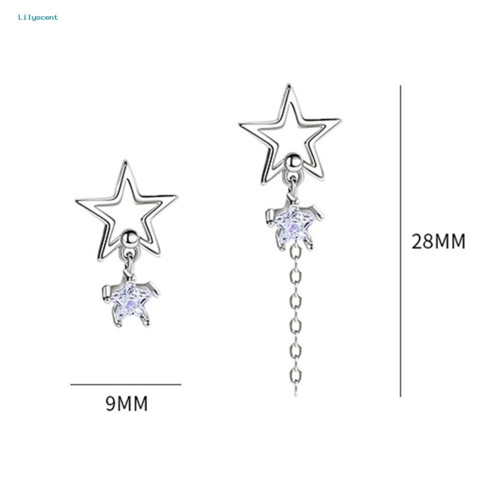 Lilyscent 1pasang Anting Telinga Temperamen Fashion Perhiasan Bling Cubic Zirconia Star Stud Earrings Dainty