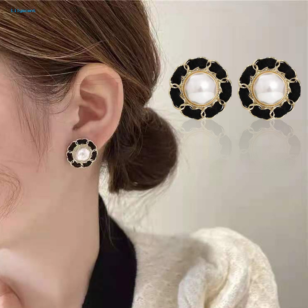 Lilyscent 1pasang Hadiah Wanita Ear Studs Untuk Perjamuan Lady Faux Pearl Ear Studs Fashion Aksesori Geometris