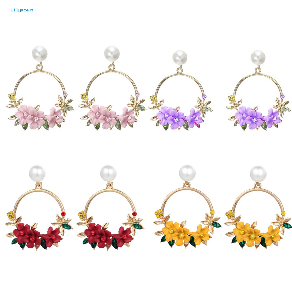 Lilyscent 1pasang Anting Pejantan Geometris Untuk Pakaian Sehari-Hari Liontin Bunga Manis Anting Hoop Perhiasan Gadis Mengkilap