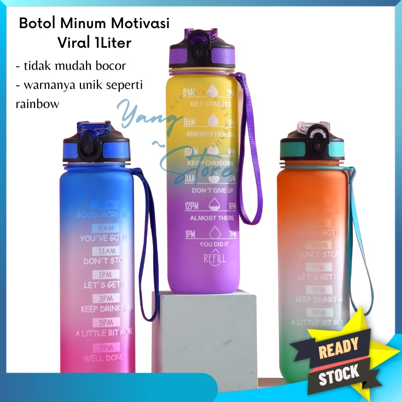 YGS -E101- Botol minum 1000ml Drink Reminder BPA FREE - Botol Minum 1 LITER PASTEL