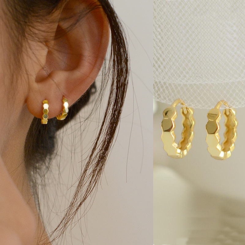 Roselife Vintage 14K Emas Cinta Hati Geometris Chunky Hoop Earrings Untuk Wanita Gadis Elegan Kiri Lingkaran Bulat Anting-Anting Fashion Telinga Perhiasan Aksesoris 1pasang