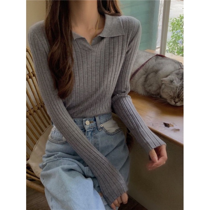 TELLY ➡️ BJ-033  Atasan Knit Rajut Krah Premium Korean / Baju Rajut Import