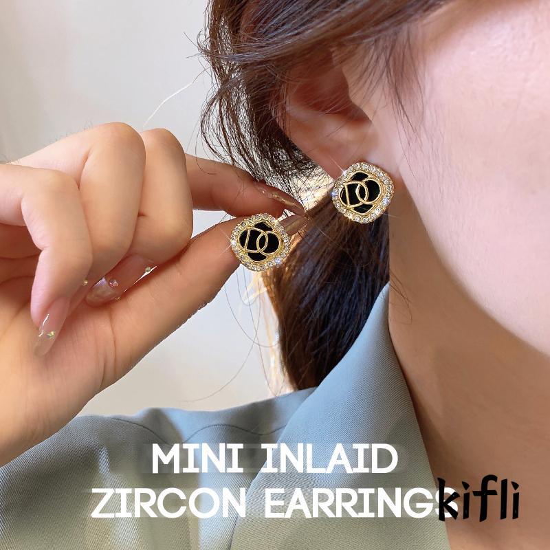 [KD] Anting S925 Perak Micro Hias Zircon Huruf Desain Persegi Premium Sense