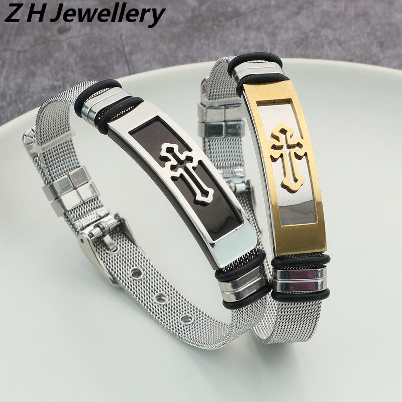 Z H Perhiasan Stainless Steel Salib Gelang Pria Dan Wanita Fashion Adjustable Gelang Retro Hip Hop Rock Pesta Perhiasan Aksesoris