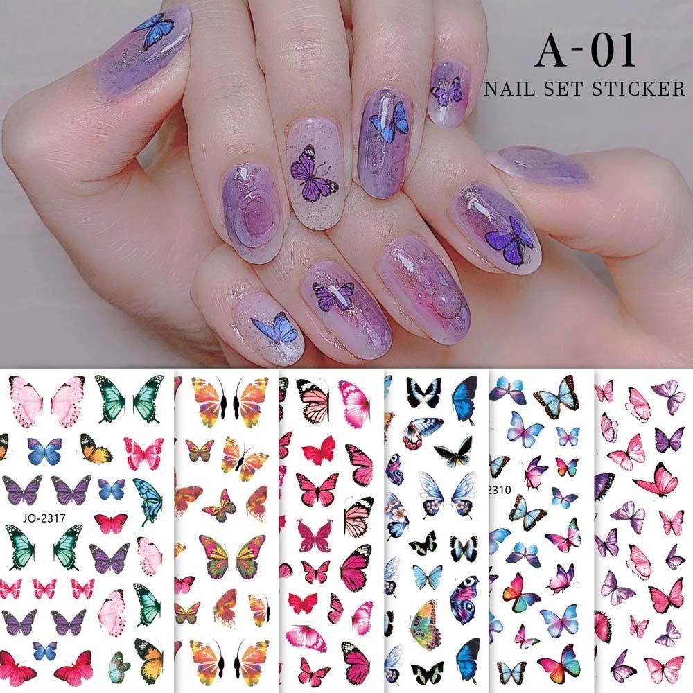 Agustina Stiker Kuku Kupu-Kupu Fashion Ins Style Moon Bronzing Butterfly Self Adhesive Flame Nail Dekorasi