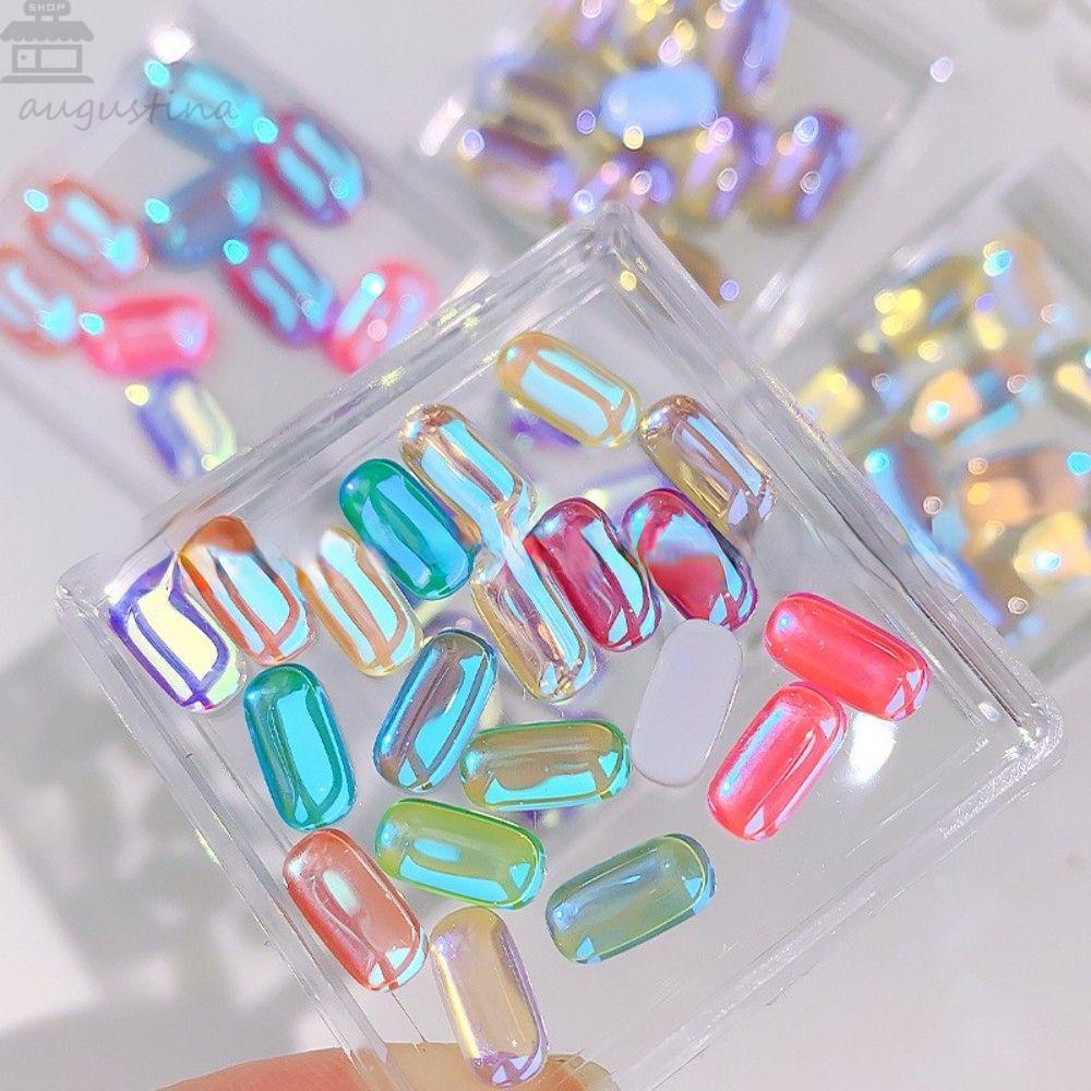 Agustinina Nail Art Charms Resin Persegi Es Batu Manikur Aksesoris DIY Bahan Kuku 3D Dekorasi Kuku